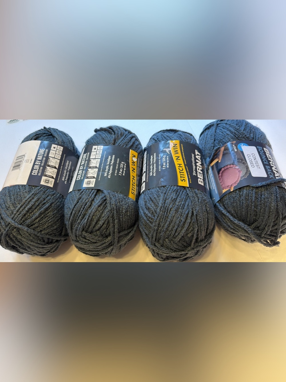 Bernat Bounce Back Yarn 4 Skeins Indigo Gray NWT